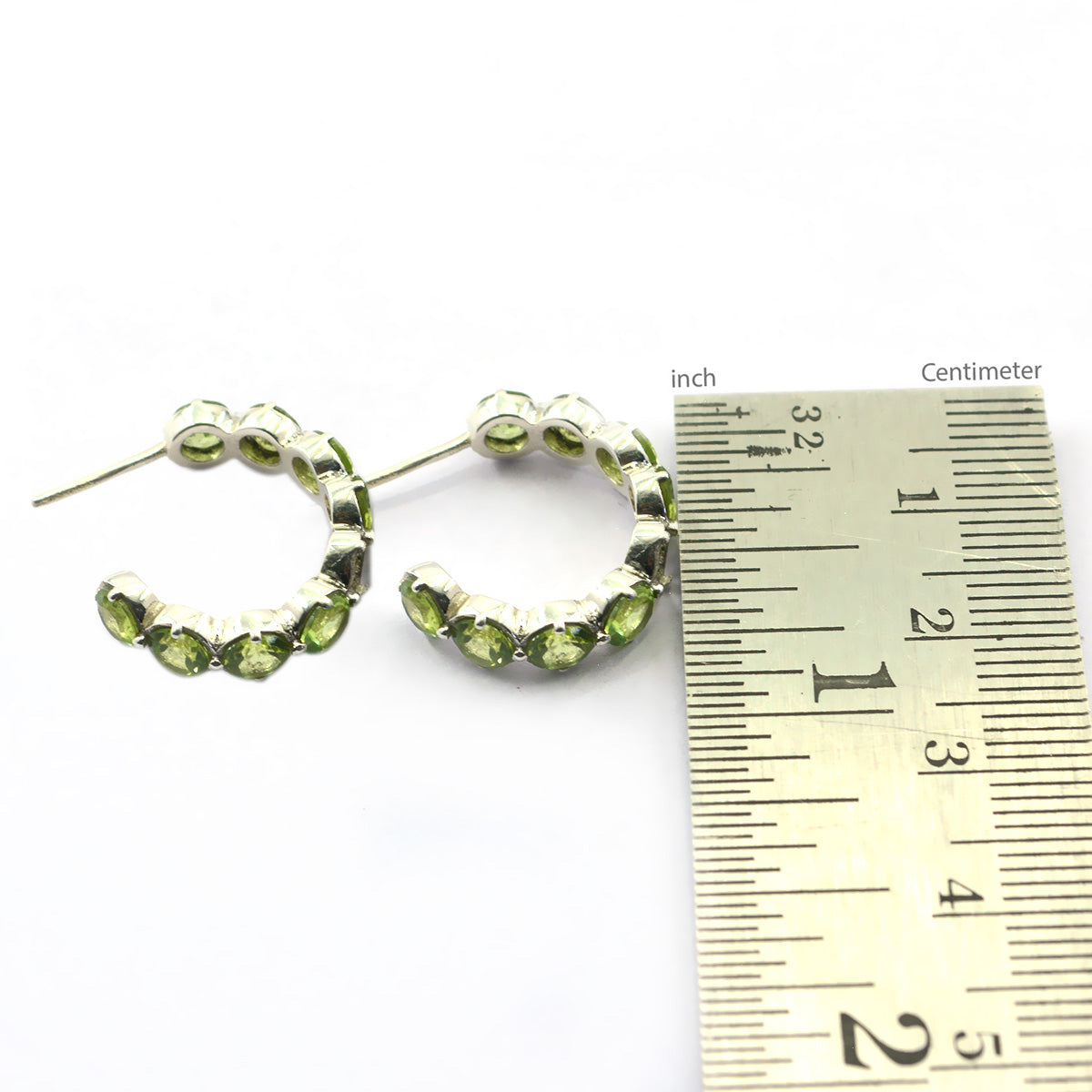 Riyo Nice Gemstone round Faceted Green Peridot Silver Earring gift for anniversary