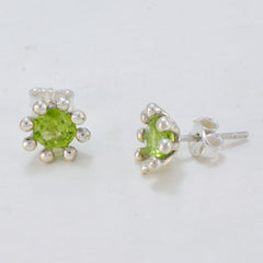Riyo Nice Gemstone round Faceted Green Peridot Silver Earring gift for teachers day