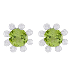Riyo Nice Gemstone round Faceted Green Peridot Silver Earring gift for teachers day