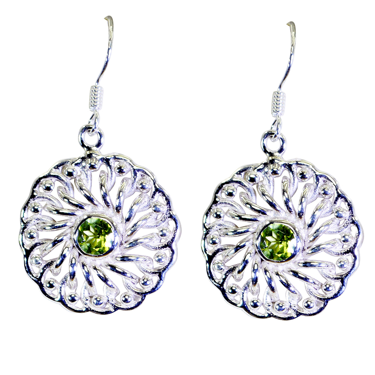 Riyo Nice Gemstone round Faceted Green Peridot Silver Earrings gift for grandmother