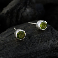 Riyo Nice Gemstone round Faceted Green Peridot Silver Earrings gift for mothers day