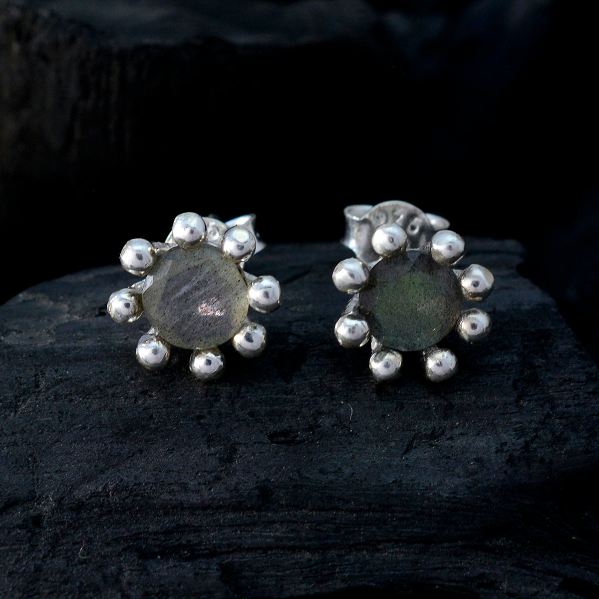 Riyo Nice Gemstone round Faceted Grey Labradorite Silver Earring gift for anniversary