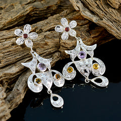 Riyo Nice Gemstone round Faceted Multi Multi Stone Silver Earrings gift for easter Sunday