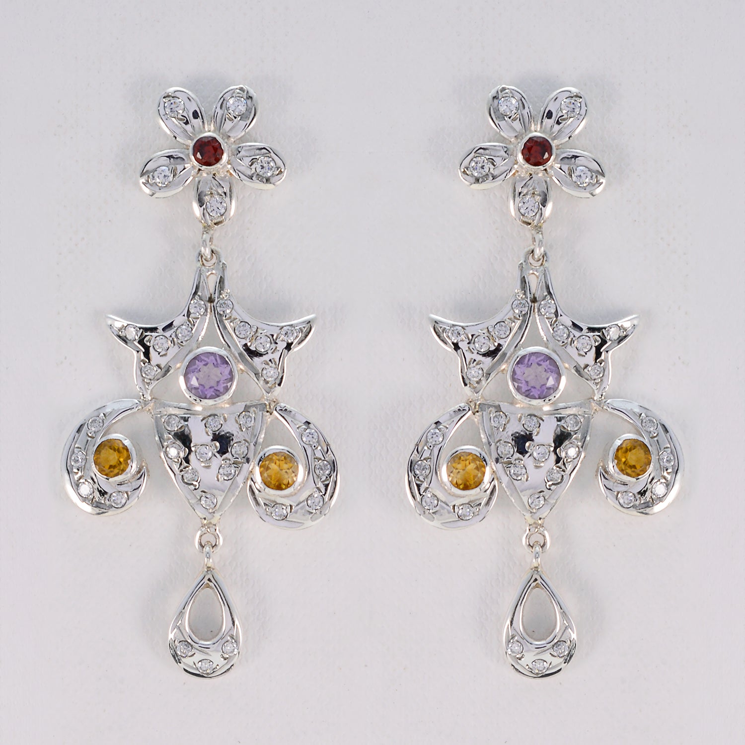 Riyo Nice Gemstone round Faceted Multi Multi Stone Silver Earrings gift for easter Sunday