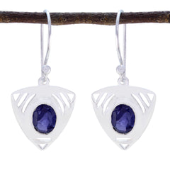 Riyo Nice Gemstone round Faceted Nevy Blue Iolite Silver Earrings gift for b' day
