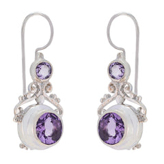 Riyo Nice Gemstone round Faceted Purple Amethyst Silver Earring children day gift
