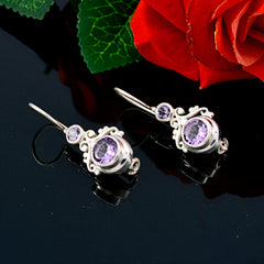 Riyo Nice Gemstone round Faceted Purple Amethyst Silver Earring children day gift
