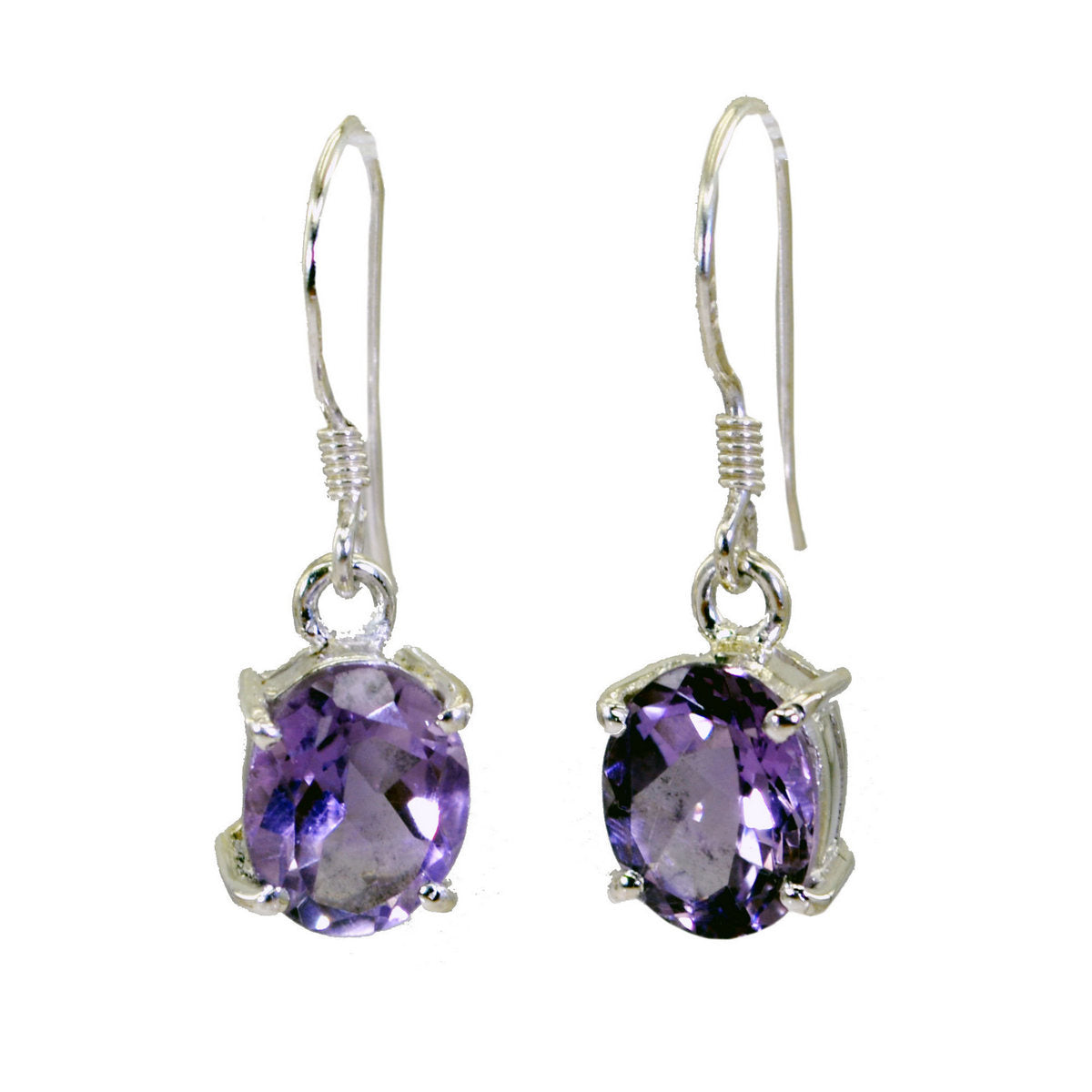 Riyo Nice Gemstone round Faceted Purple Amethyst Silver Earring gift for women