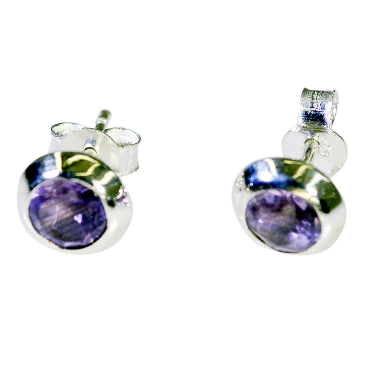 Riyo Nice Gemstone round Faceted Purple Amethyst Silver Earring labour day gift