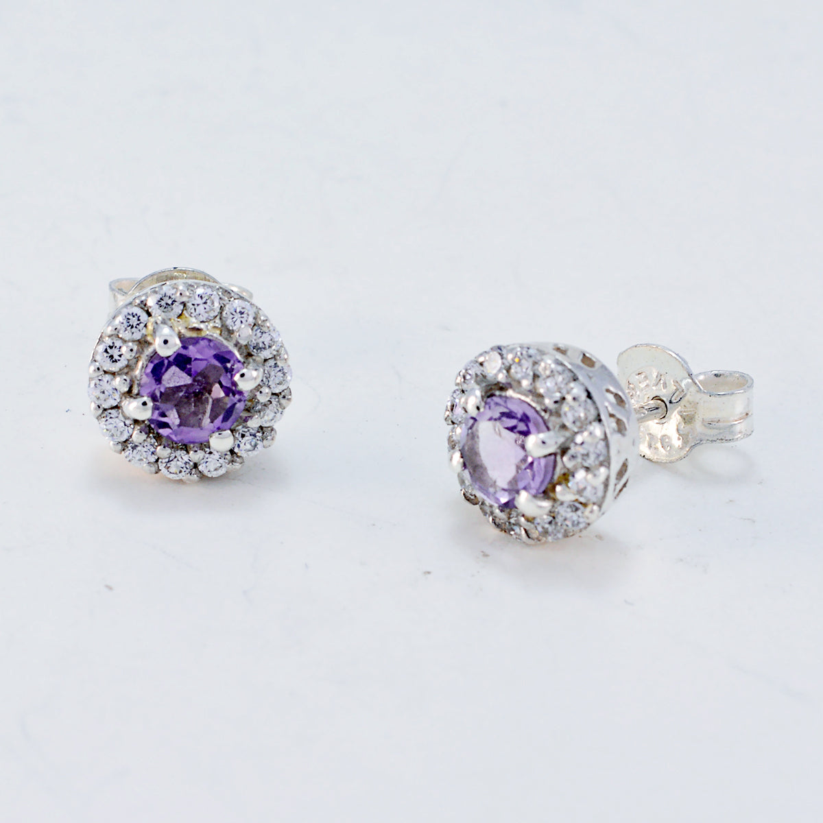 Riyo Nice Gemstone round Faceted Purple Amethyst Silver Earrings christmas day gift