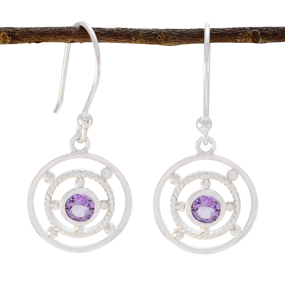 Riyo Nice Gemstone round Faceted Purple Amethyst Silver Earrings gift for brithday