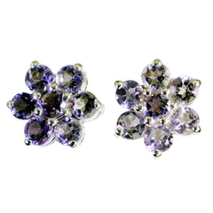 Riyo Nice Gemstone round Faceted Purple Amethyst Silver Earrings mother's day gift