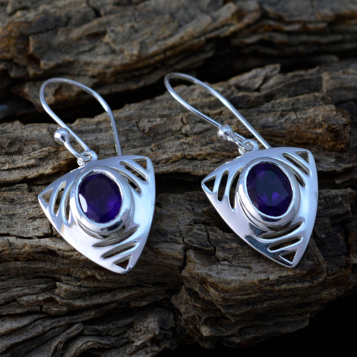 Riyo Nice Gemstone round Faceted Purple Amethyst Silver Earrings teacher's day gift