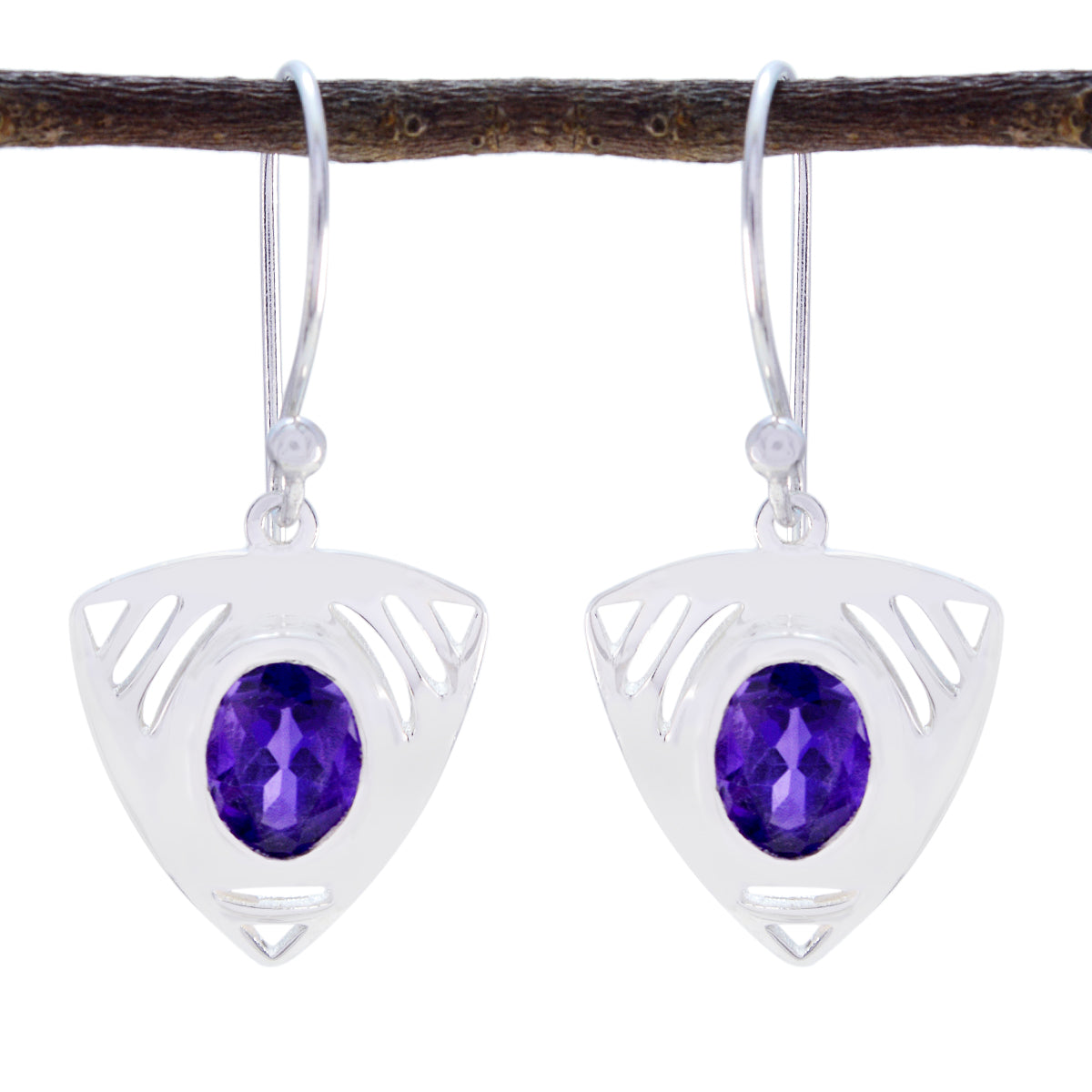 Riyo Nice Gemstone round Faceted Purple Amethyst Silver Earrings teacher's day gift
