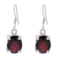 Riyo Nice Gemstone round Faceted Red Garnet Silver Earring gift