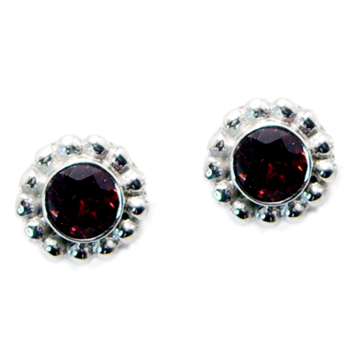 Riyo Nice Gemstone round Faceted Red Garnet Silver Earrings gift for children day
