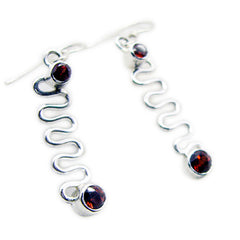 Riyo Nice Gemstone round Faceted Red Garnet Silver Earrings gift for handmade