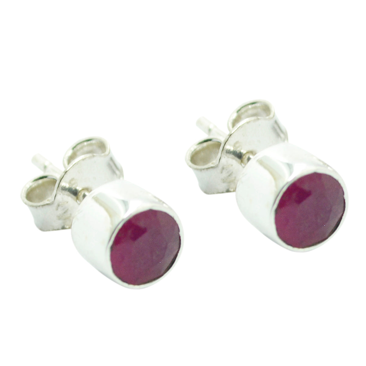 Riyo Nice Gemstone round Faceted Red Indian Ruby Silver Earrings engagement gift