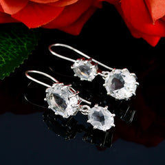 Riyo Nice Gemstone round Faceted White Crystal Quartz Silver Earrings wedding gift