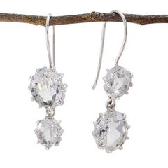 Riyo Nice Gemstone round Faceted White Crystal Quartz Silver Earrings wedding gift