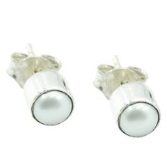Riyo Nice Gemstone round Faceted White Peral Silver Earrings gift for thanks giving