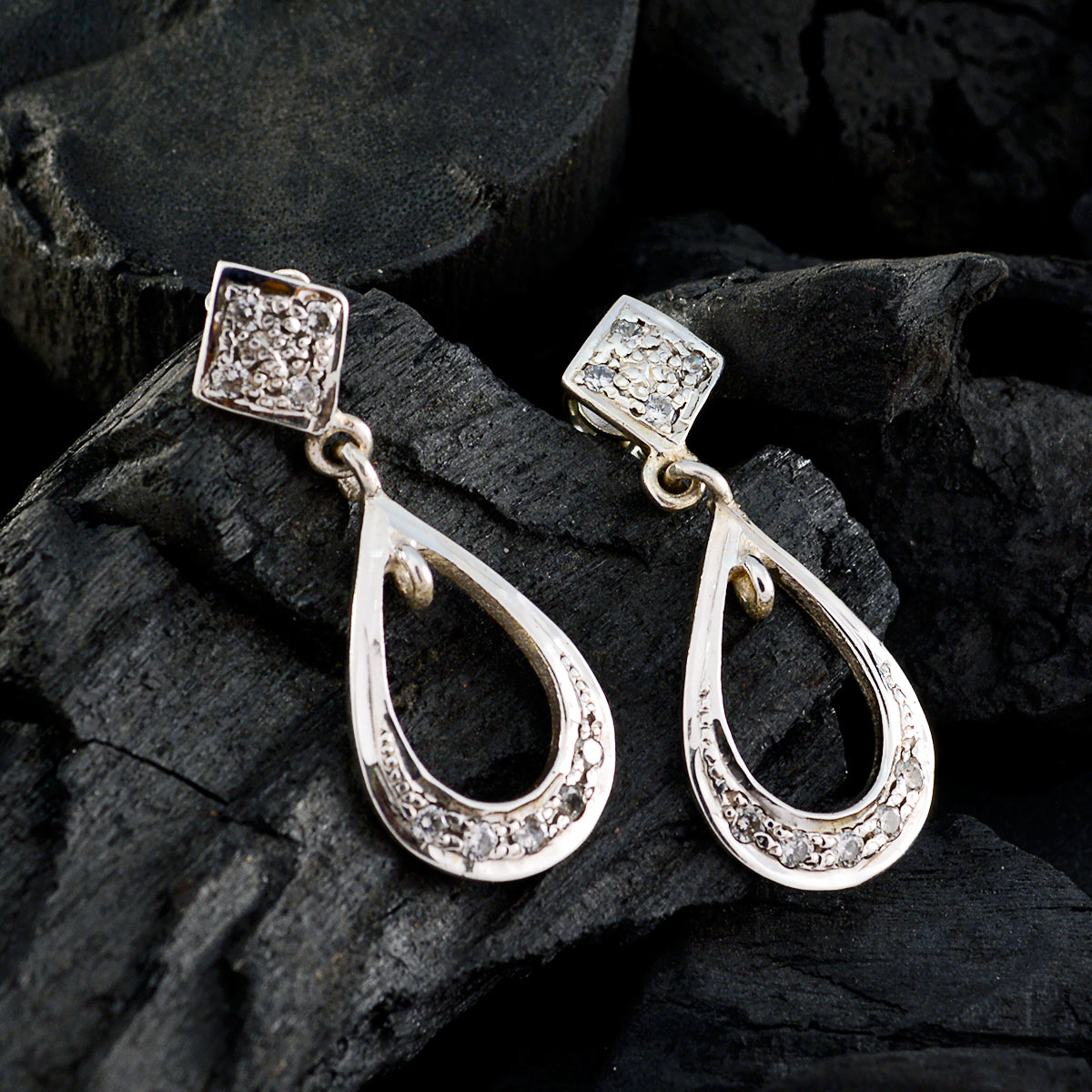 Riyo Nice Gemstone round Faceted White White CZ Silver Earring gift for handmade