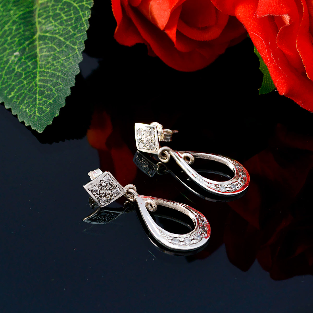 Riyo Nice Gemstone round Faceted White White CZ Silver Earring gift for handmade