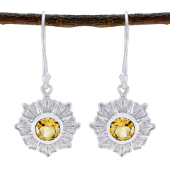 Riyo Nice Gemstone round Faceted Yellow Citrine Silver Earring gift for anniversary