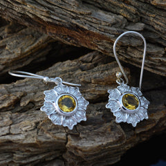 Riyo Nice Gemstone round Faceted Yellow Citrine Silver Earring gift for anniversary
