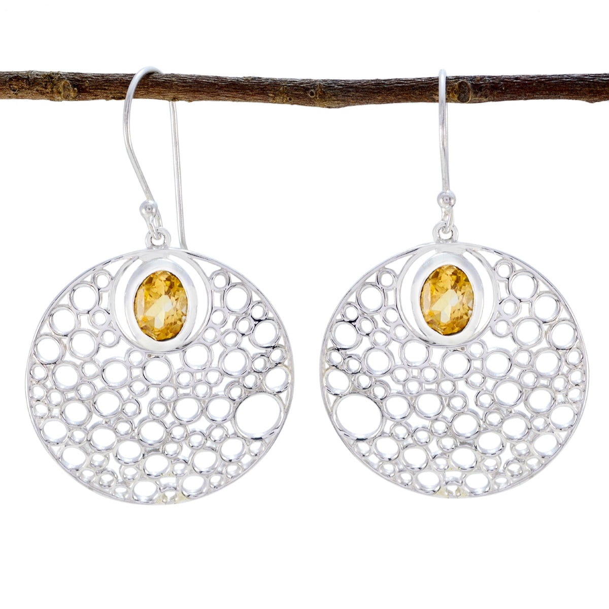 Riyo Nice Gemstone round Faceted Yellow Citrine Silver Earring mothers day gift