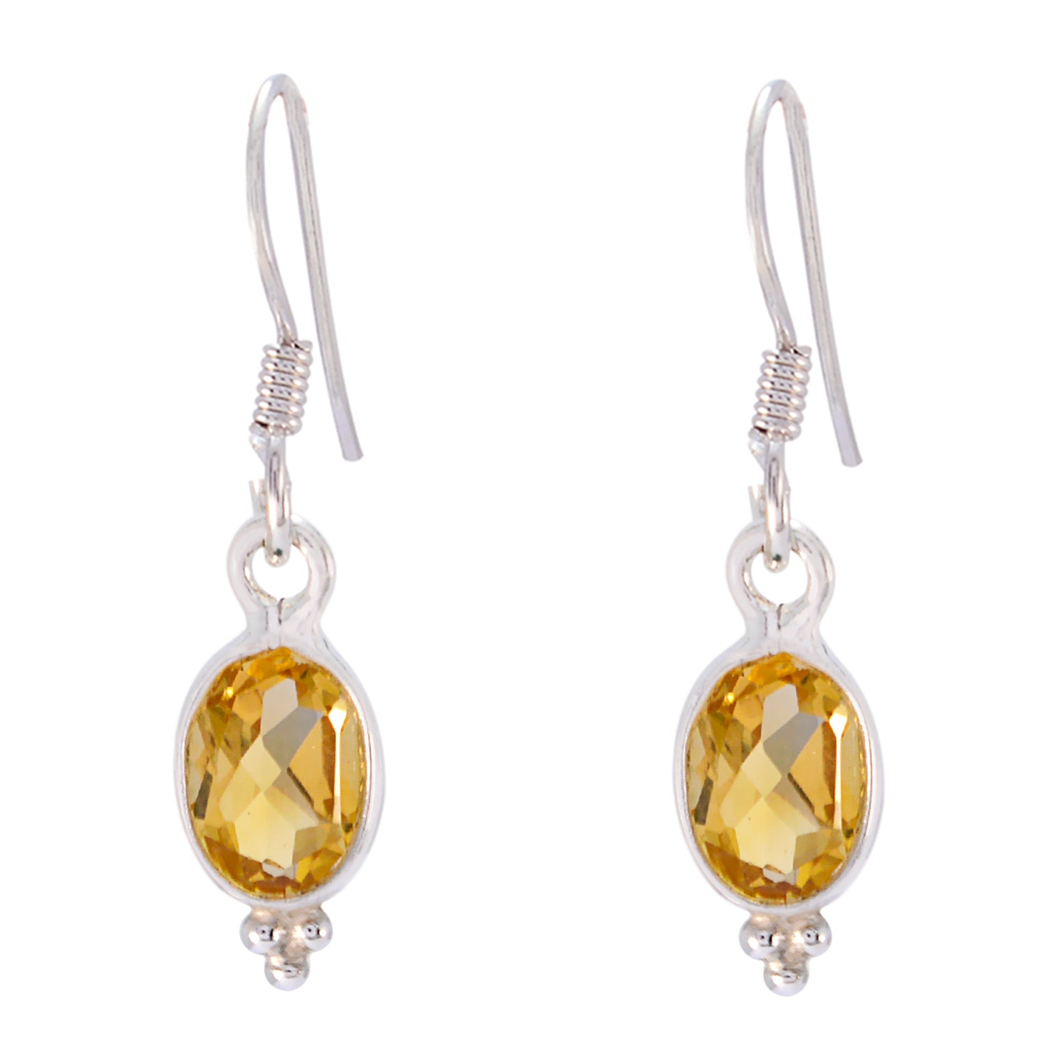 Riyo Nice Gemstone round Faceted Yellow Citrine Silver Earrings frinendship day gift