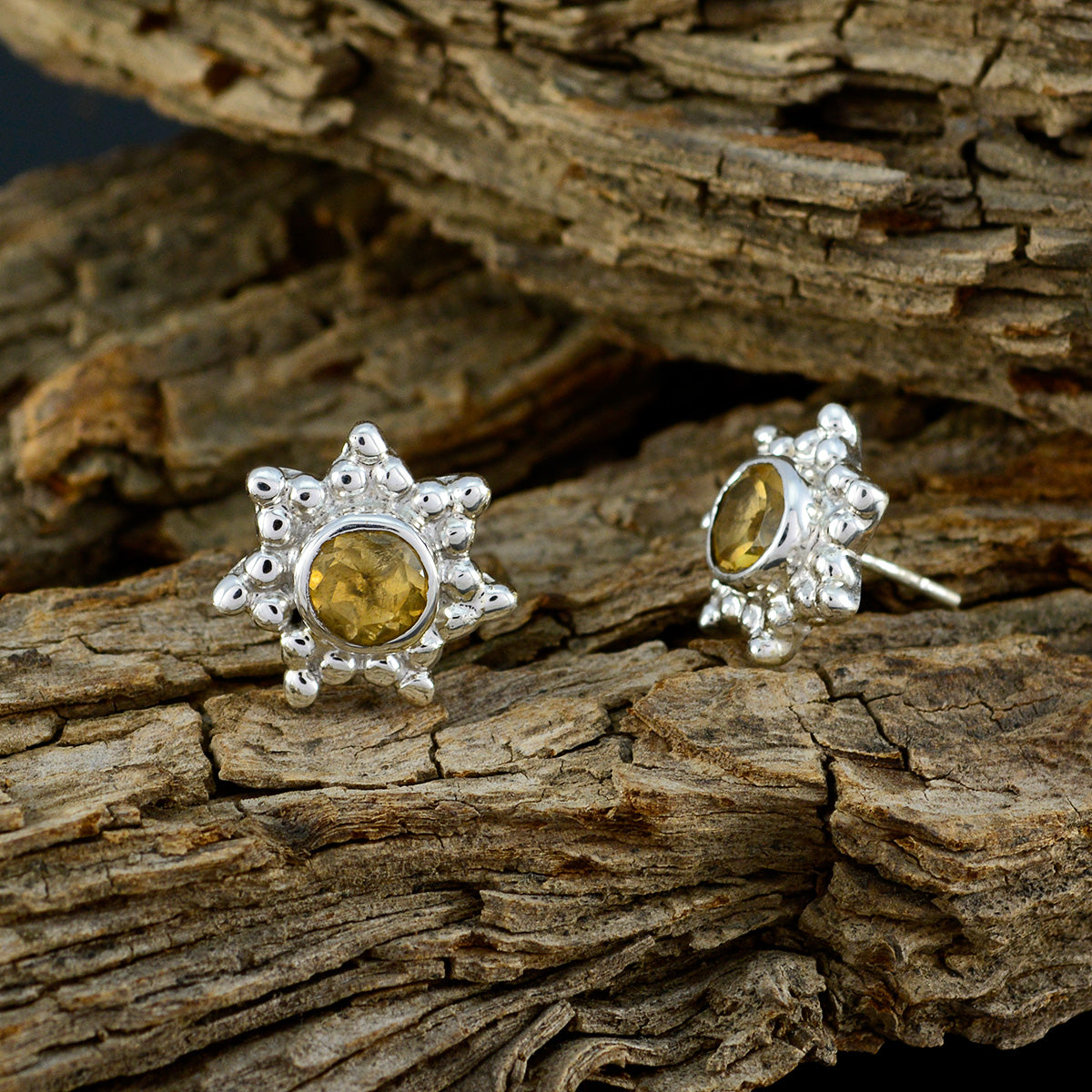 Riyo Nice Gemstone round Faceted Yellow Citrine Silver Earrings gift for brithday