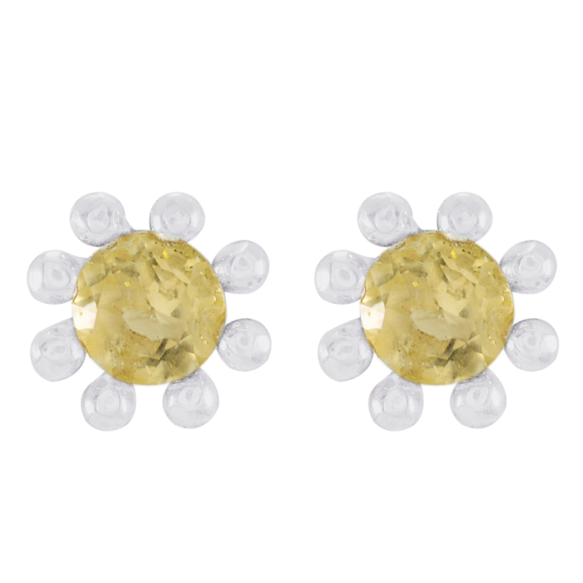 Riyo Nice Gemstone round Faceted Yellow Citrine Silver Earrings gift fordaughter day