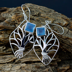 Riyo Nice Gemstone square Faceted Blue Chalcedony Silver Earring gift for grandmother