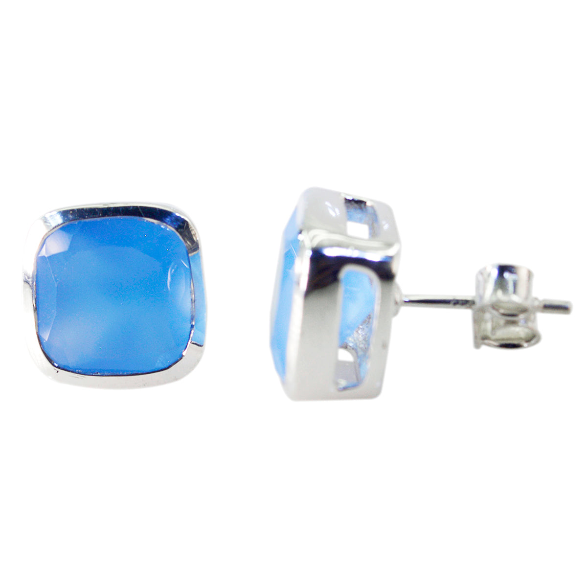 Riyo Nice Gemstone square Faceted Blue Chalcedony Silver Earring gift for wife