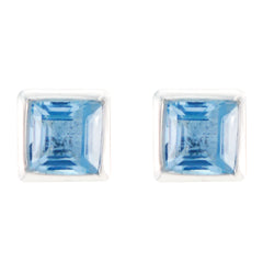 Riyo Nice Gemstone square Faceted Blue Topaz Silver Earrings gift for thanks giving