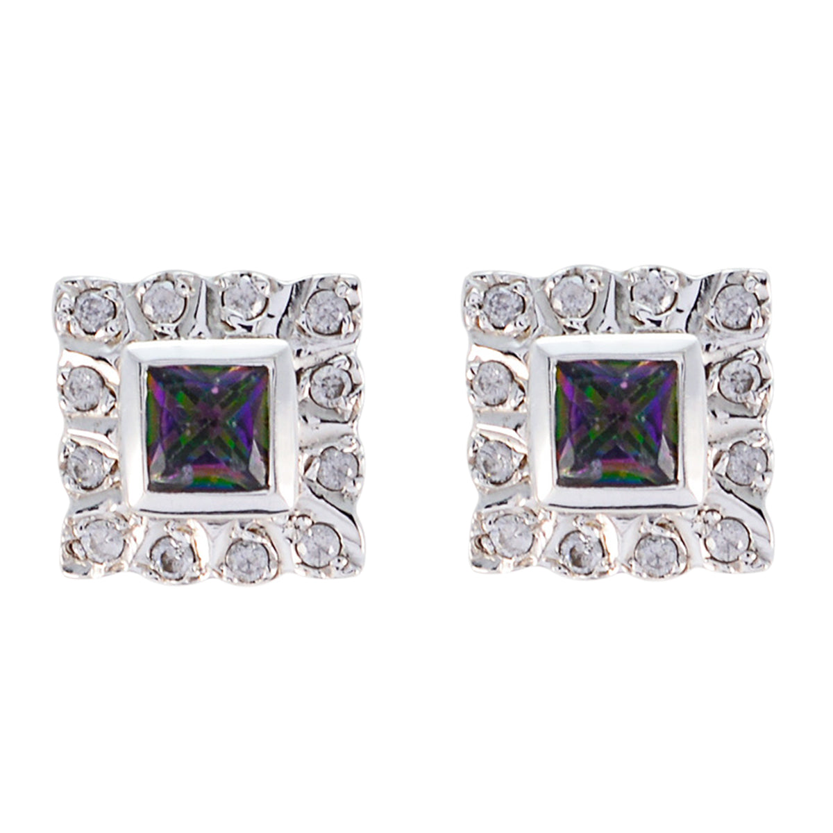 Riyo Nice Gemstone square Faceted Multi Mystic Quartz Silver Earrings college student gift