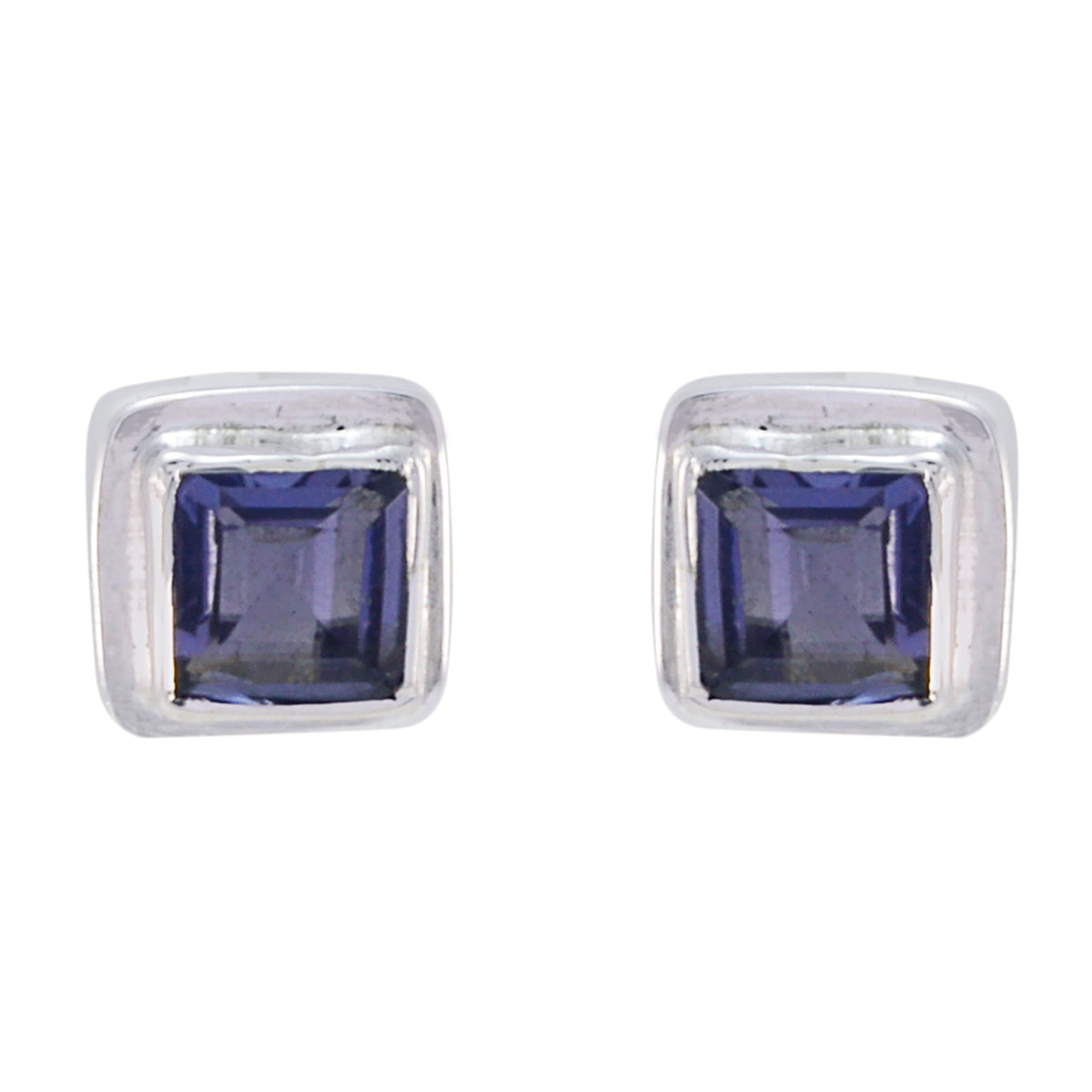 Riyo Nice Gemstone square Faceted Nevy Blue Iolite Silver Earrings gift for cyber Monday