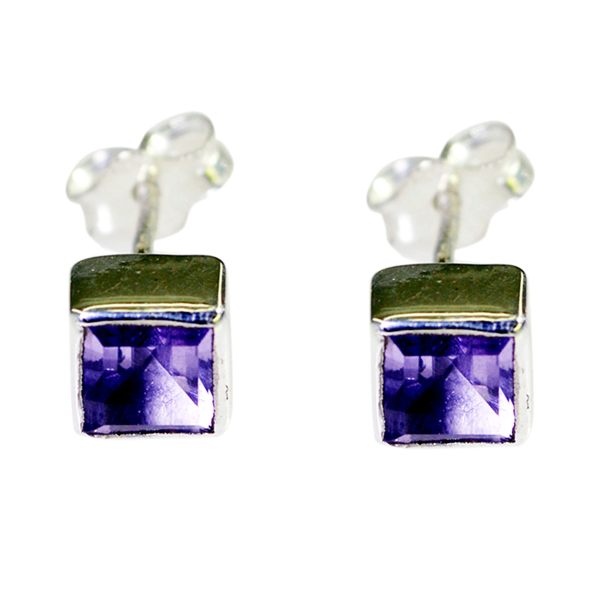 Riyo Nice Gemstone square Faceted Purple Amethyst Silver Earring gift