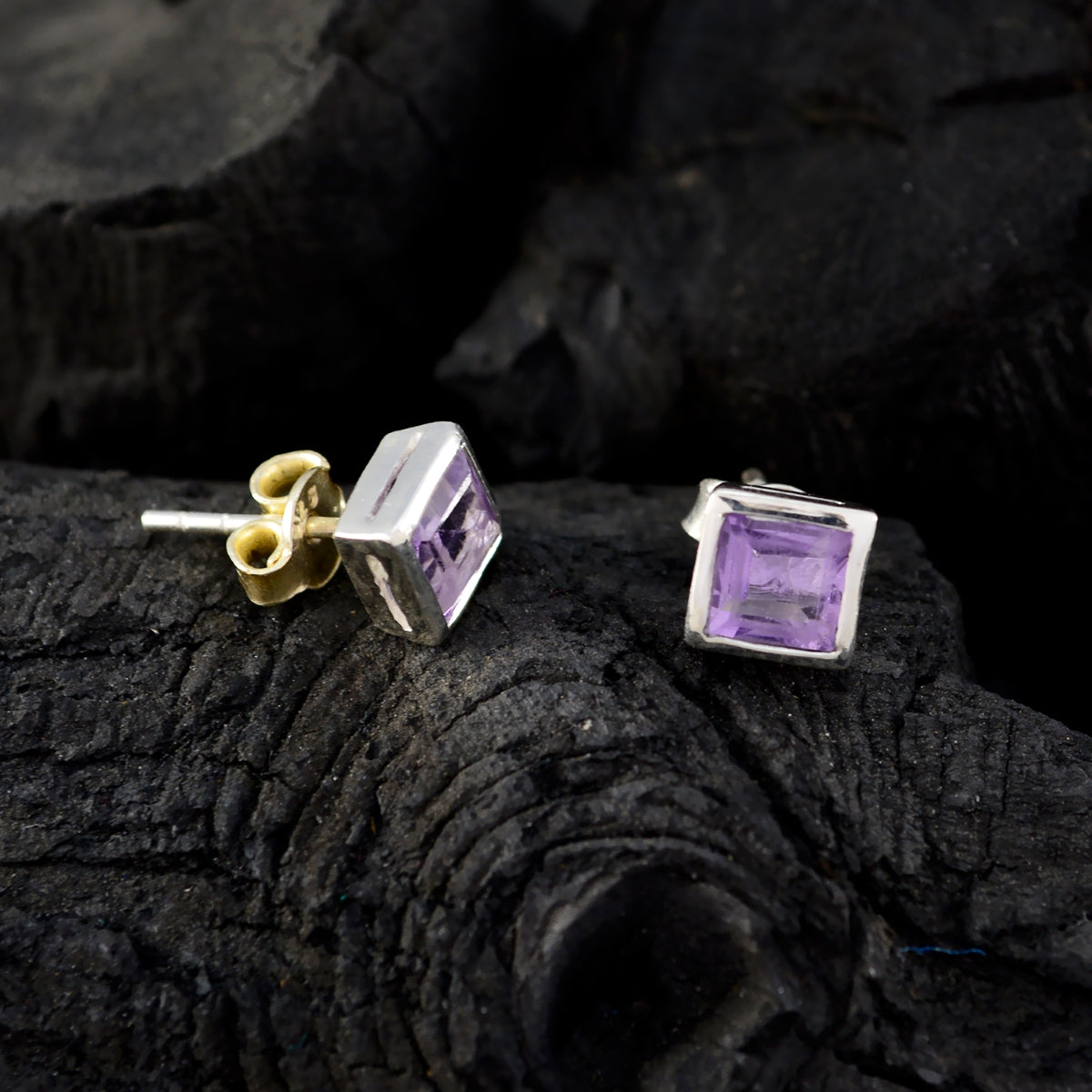 Riyo Nice Gemstone square Faceted Purple Amethyst Silver Earring gift for graduation