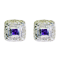 Riyo Nice Gemstone square Faceted Purple Amethyst Silver Earrings grandmother gift