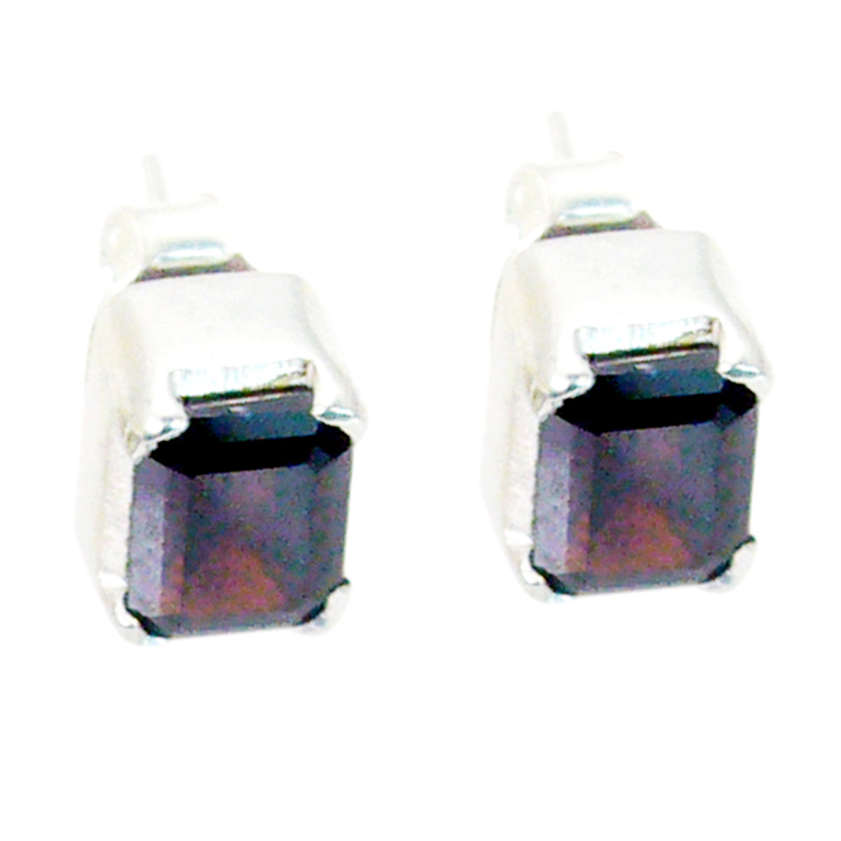 Riyo Nice Gemstone square Faceted Red Garnet Silver Earring gift for anniversary day