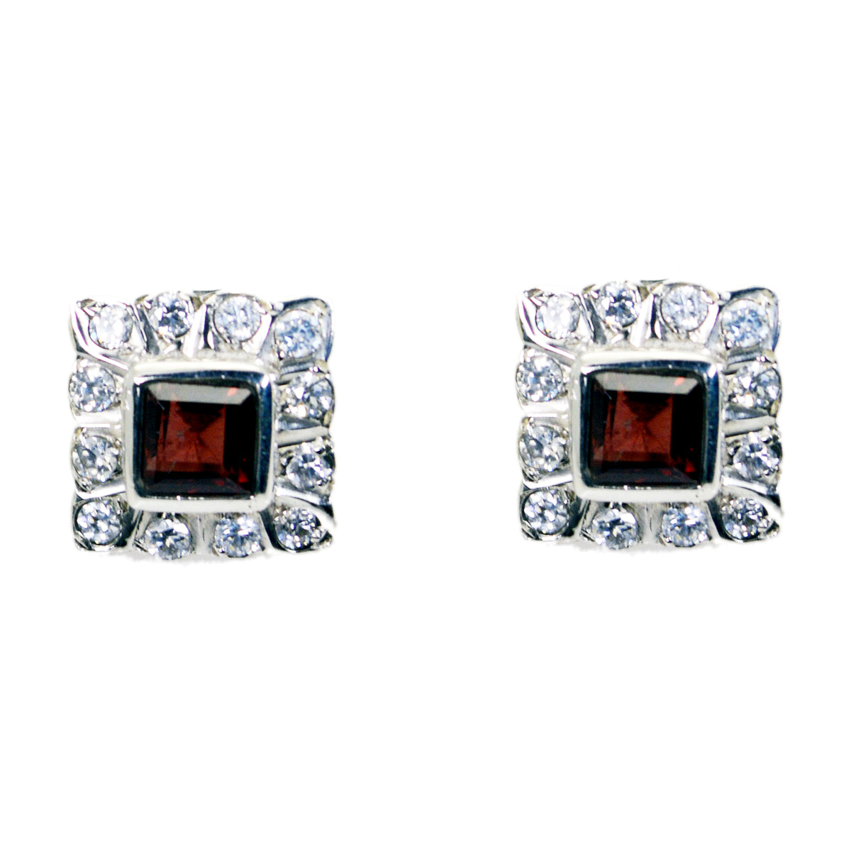 Riyo Nice Gemstone square Faceted Red Garnet Silver Earrings gift for engagement