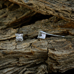 Riyo Nice Gemstone square Faceted White Crystal Quartz Silver Earring sister gift