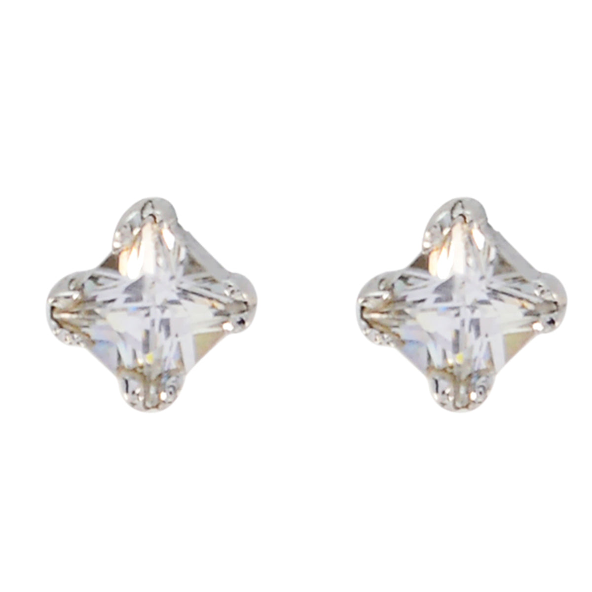 Riyo Nice Gemstone square Faceted White Crystal Quartz Silver Earring sister gift