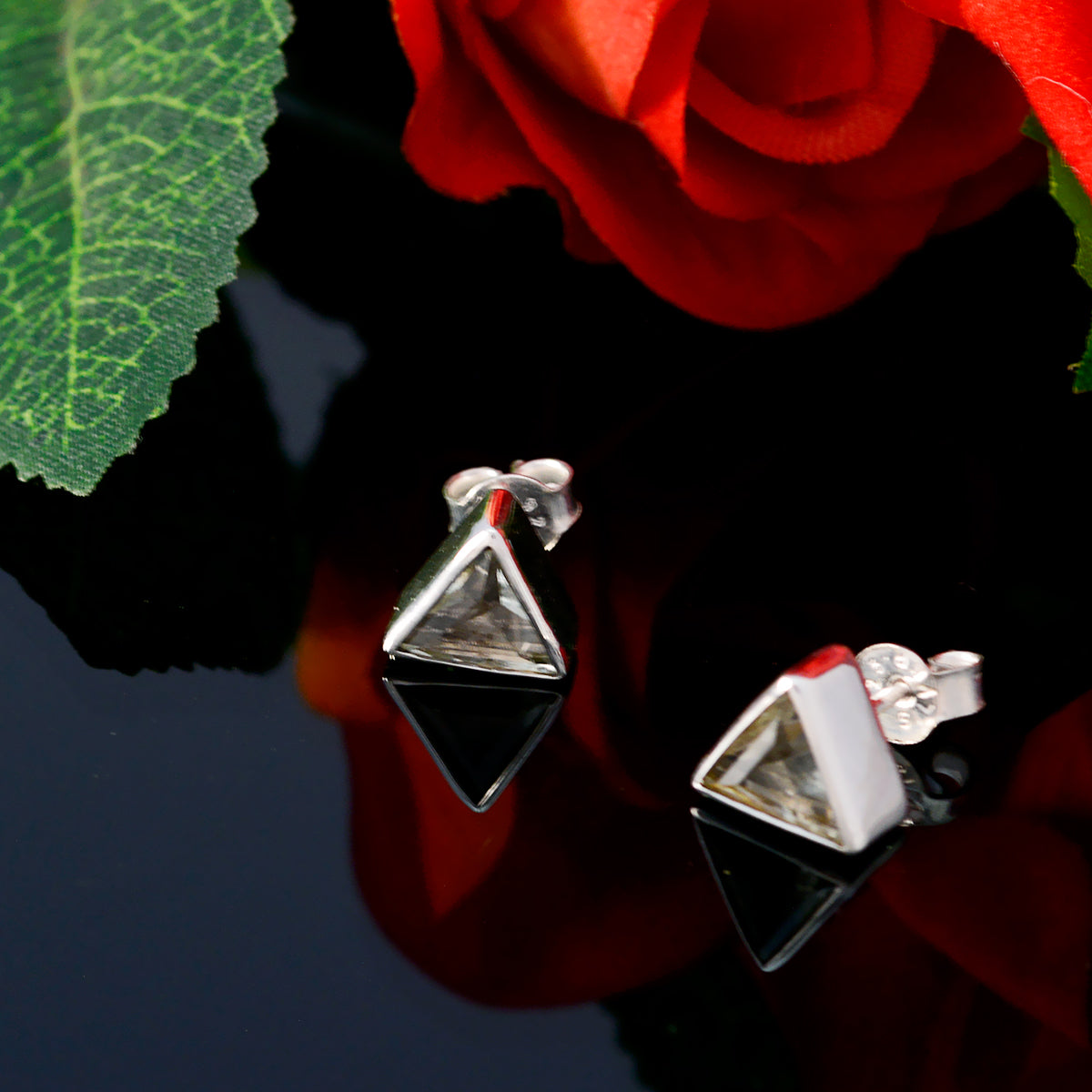 Riyo Nice Gemstone triangle Faceted Brown Smokey Quartz Silver Earring easter Sunday gift