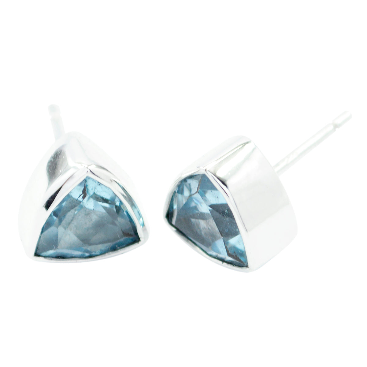 Riyo Nice Gemstone trillion Faceted Blue Topaz Silver Earring gift for Faishonable day