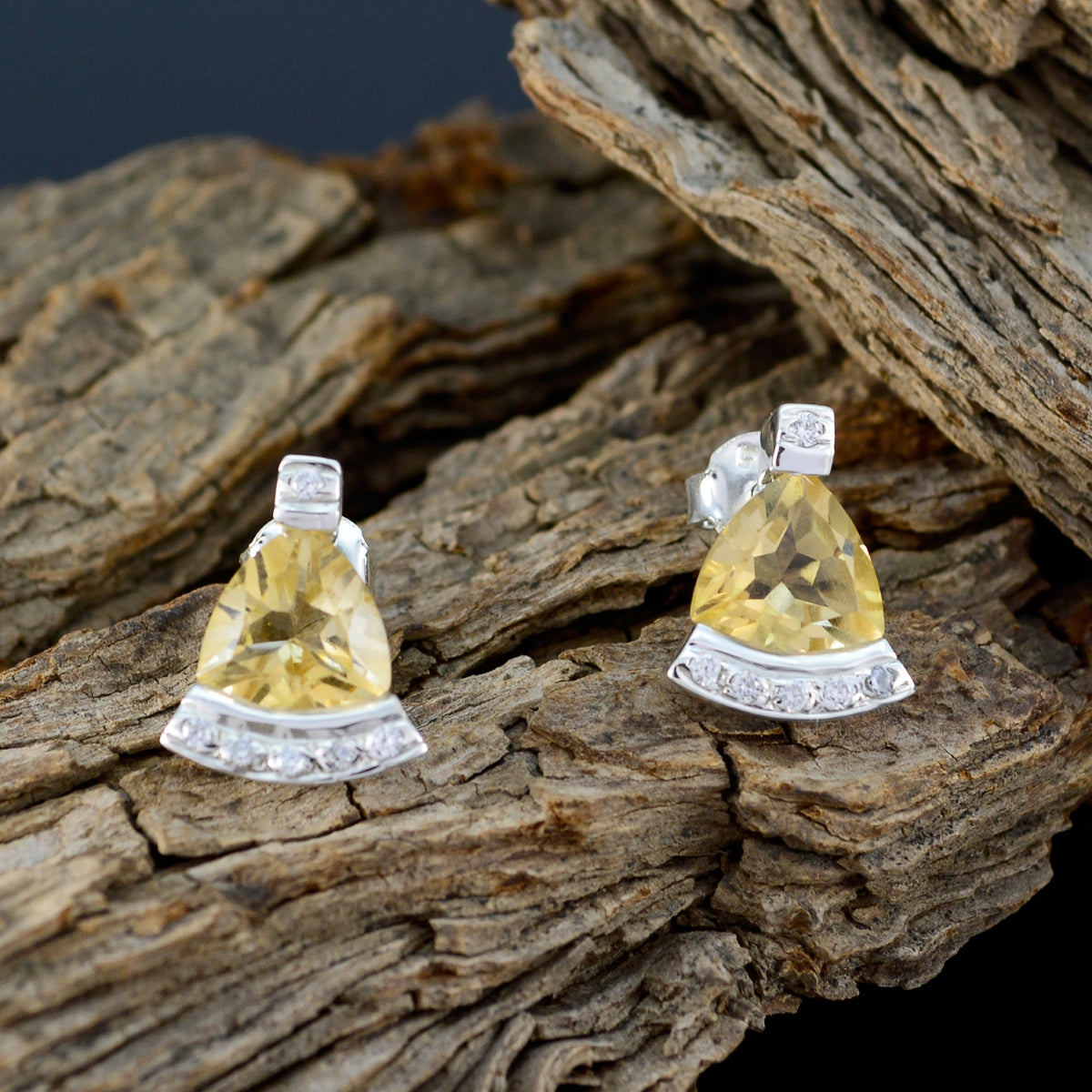 Riyo Nice Gemstone trillion Faceted Yellow Citrine Silver Earring cyber Monday gift