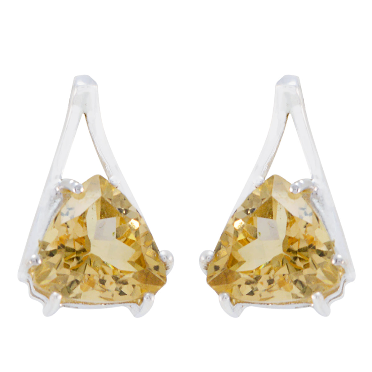 Riyo Nice Gemstone trillion Faceted Yellow Citrine Silver Earring gift for christmas day