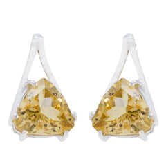 Riyo Nice Gemstone trillion Faceted Yellow Citrine Silver Earring gift for christmas day